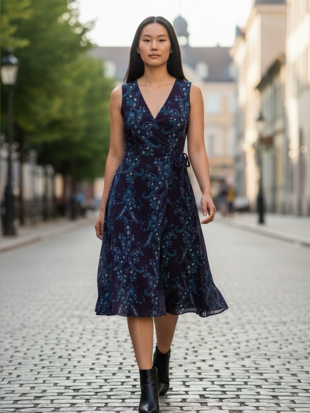 Cabi 3461 Treasure Dress Paisley Floral Purple Blue Hippie Midi Pockets Size 2